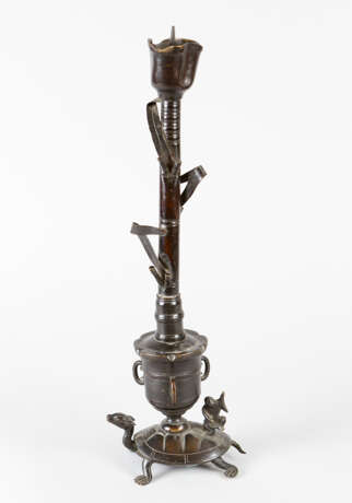 Asian candlestick in form of a flower with leaves on a vase with fantastic animals - photo 1