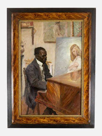 Leon Zeytline (1885- 1962)- attributed girl listening to a piano play oil on canvas signed bottom right framed - Foto 1