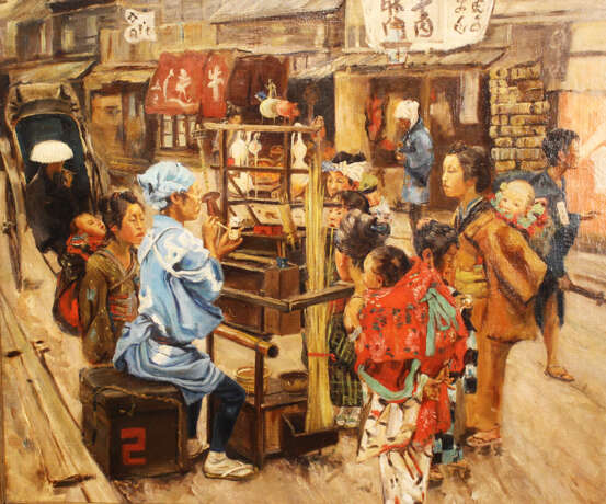 Chinese artist around 19th century street scene oil on canvas framed - Foto 2