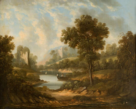 English school early 19th century pair of landscapes with farmers and monuments oil on canvas framed - photo 2