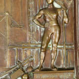 Memoration plaque of la Francaise de Lyon bronze bronze cast on wooden panel dated 1884 signed burban - Foto 3