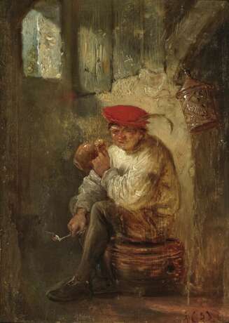 Trinkender und rauchender Bauer am Fenster. Niederlande um 1651 - Foto 1