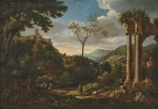 Italienische Landschaft mit Ruine und Figurenstaffage. Millet, gen. Francisque, Jean François, zugeschrieben - Foto 1