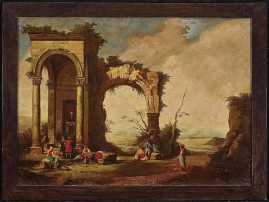 Ruinenlandschaften mit Figurenstaffage. Italien (?) im Stil des 18. Jahrhundert - photo 3