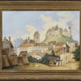 Das Ländtor in Landshut - Blick auf Füssen mit dem Hohen Schloss und der Kirche St. Mang. Süddeutsch 19. Jahrhundert - Foto 3