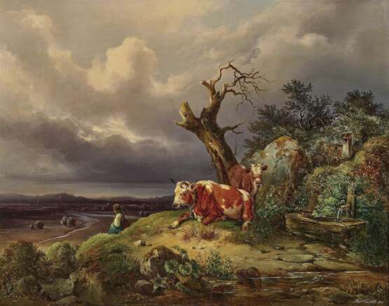 Landschaft mit Kühen und Hirtin. Mahlknecht, Edmund - фото 1