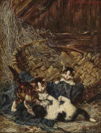 Drei spielende Kätzchen mit Weidenkorb. Adam d. J., Julius - Foto 1