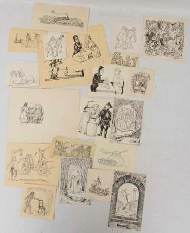 KONV. HANS FISCHER, Miniatur Zeichnungen, Tusche/Papier, Deutschland/Schweiz, 20. Jahrhundert - Foto 1