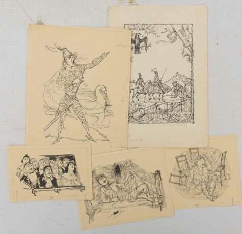 KONV. HANS FISCHER, Miniatur Zeichnungen, Tusche/Papier, Deutschland/Schweiz, 20. Jahrhundert - photo 7