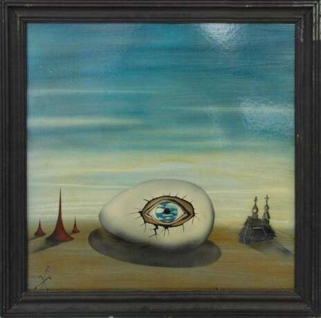 S.A. PETROV, "The fatal eggs", surrealistische Komposition, Öl/Platte, Russland, 1989. - Foto 1