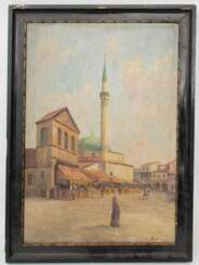 BEZ. B.ZENIGEV, Marktplatz vor Moschee, Öl/Leinwand/Platte, 20. Jahrhundert