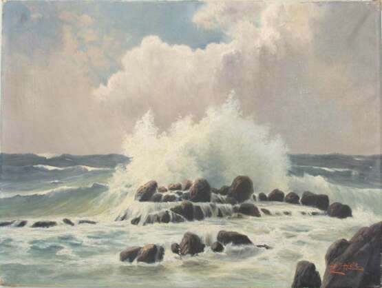 H.O. SCHIELE, Meeresbrandung, Öl/Leinwand, 19. Jahrhundert - Foto 1