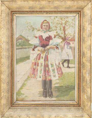 UNBEKANNTER KÜNSTLER, Ukrainisches Mädchen, Acryl/ Platte, 20. Jahrhundert. - Foto 1