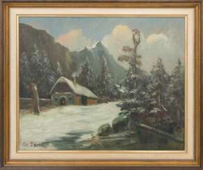 WALDEMAR THORN, Winterlandschaft mit Hütte, Öl/Platte, Deutschland, 19./20. Jahrhundert