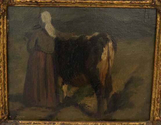 CARL ROUX, Bäuerin mit Kuh, Öl/Pappe, Deutschland, 19. Jahrhundert - Foto 2