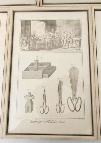 DIDEROT UND D`ALEMBERT, 7 Stiche aus Tailleur d‘Habits, Outils, Kupferstich, Frankreich, 18. Jahrhundert - Foto 7