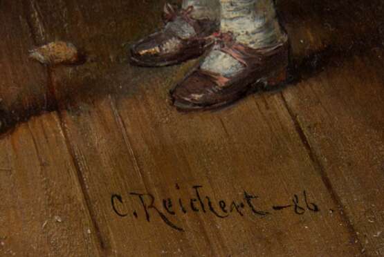 CARL REICHERT, Der spröde Mops, Öl auf Holz, Österreich, 19. Jahrhundert - Foto 6