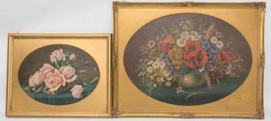 NIKOLAI KATCHINSKI, Zwei Ovale Blumenstilleben, Öl/Karton, 20. Jahrhundert - Foto 1