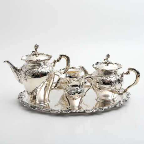 WILHELM BINDER 4-tlg. Kaffee-/Teekern auf Tablett, 800 Silber, Jugendstil. - фото 1