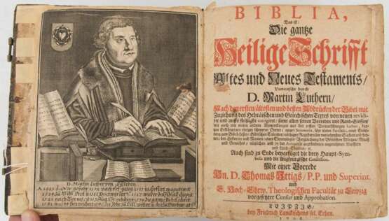 BIBEL, Die ganze heilige Schrift, Martin Luther, hg. Theologische Fakultät Leipzig, 1708. - Foto 5