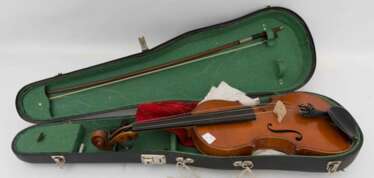 3/4 Geige mit kasten, Bogen und Kolophonium.