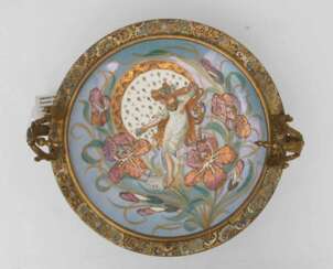 LIMOGES FRANCE, Goldstaffierter Porzellan-Zierteller in Messingfassung, Frankreich, 19. Jahrhundert