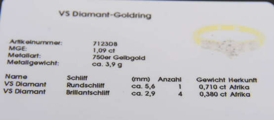 GOLDRING MIT BRILLANT, 750er Gelbgold. - Foto 5