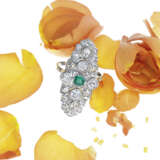 Marquisefömiger Ring mit Diamanten und Smaragd - photo 1