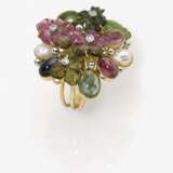 Blütenring mit Turmalinen, Brillanten, Perlen, Jade und Saphir - Foto 2