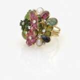 Blütenring mit Turmalinen, Brillanten, Perlen, Jade und Saphir - Foto 3