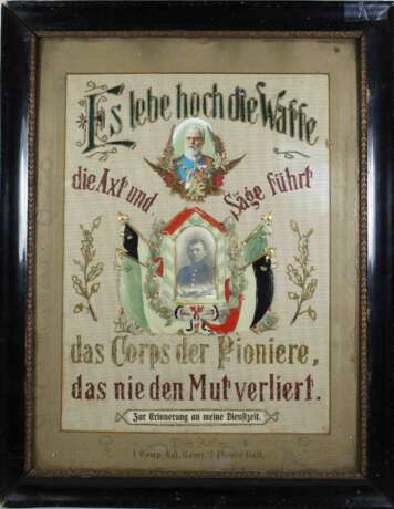 Gesticktes Reservistenbild Bayrische Pioniere mit Original Unterschriften und Rahmen, - photo 1