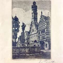 Ernst Geissendörfer: Original-Radierung "Rothenburg o.T. St. Georgsbrunnen"