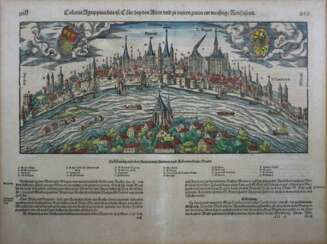 3 Holzschnittseiten aus Cosmographiae des Sebastian Münster um 1546, Colonia Agrippa