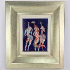 Harry Guttman (1933 - 2015): "Three Nudes Dancing", Öl auf Platte, im wertvollen breiten Rahmen, ohne Jahr. Exzellent!
