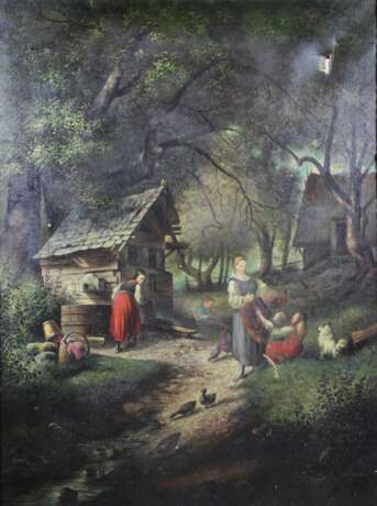 Maler des 19 Jahrhundert, Frauen und Kinder im Hühnerhof - фото 1