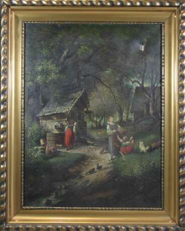 Maler des 19 Jahrhundert, Frauen und Kinder im Hühnerhof - photo 2