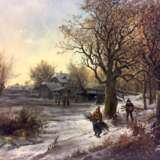 Ignaz Ellminger: "Holzsammler im Winter", Realismus um 1875/80, Öl auf Leinwand, Österreich 19. Jahrhundert, sehr guter Zustand! - photo 2