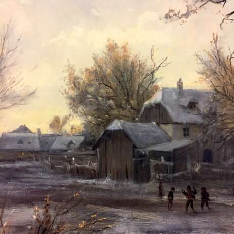 Ignaz Ellminger: "Holzsammler im Winter", Realismus um 1875/80, Öl auf Leinwand, Österreich 19. Jahrhundert, sehr guter Zustand! - Foto 4