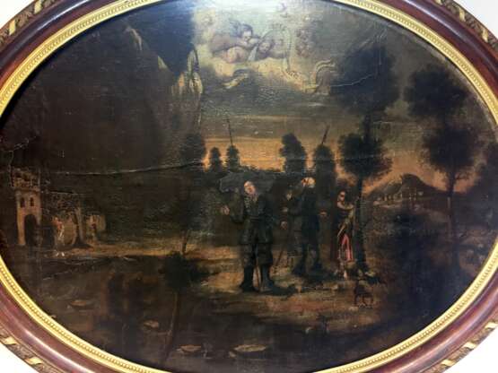 Unbekannter Künstler: Verkündigung an die Hirten auf dem Felde nach Lukas 2, Öl auf Leinwand, Ovalbild, Barock um 1650!! - photo 1
