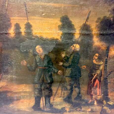 Unbekannter Künstler: Verkündigung an die Hirten auf dem Felde nach Lukas 2, Öl auf Leinwand, Ovalbild, Barock um 1650!! - photo 4
