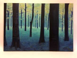 Christiane Berger: Wald in Blau, um 1980, Öl auf Leinwand, sehr gut.