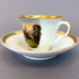 Bilder-Tasse / Ansichten-Tasse: Porzellan, von Hand bemalt, Goldrand, vergoldet, Biedermeier um 1820, sehr gut. - photo 4