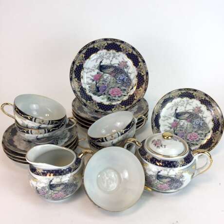 Tee-Service: Porzellan Japan, kobaltblau und gold, Dekor Pfau und Mandelbäume, sehr gut. - Foto 1