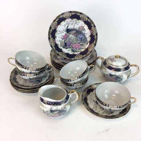 Tee-Service: Porzellan Japan, kobaltblau und gold, Dekor Pfau und Mandelbäume, sehr gut. - Foto 3