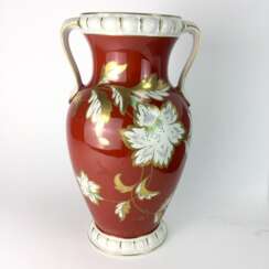 Große Vase / Bauchige Vase / Henkel-Vase: Porzellan Oscar Schlegelmich, Handgemalt, um 1900, sehr gut.