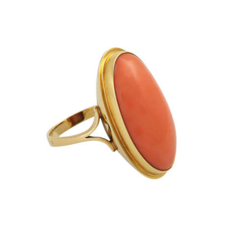 Ring mit ovaler Edelkoralle, ca. 28,5x14,5 mm, lachsfarben, - Foto 2