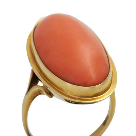 Ring mit ovaler Edelkoralle, ca. 28,5x14,5 mm, lachsfarben, - Foto 5