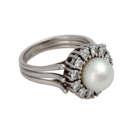 Ring mit Perle und Brillanten zusammen ca. 0,6 ct, - Foto 2