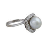 Ring mit Perle und Brillanten zusammen ca. 0,9 ct, - Foto 2