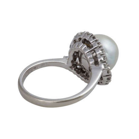 Ring mit Perle und Brillanten zusammen ca. 0,9 ct, - Foto 3